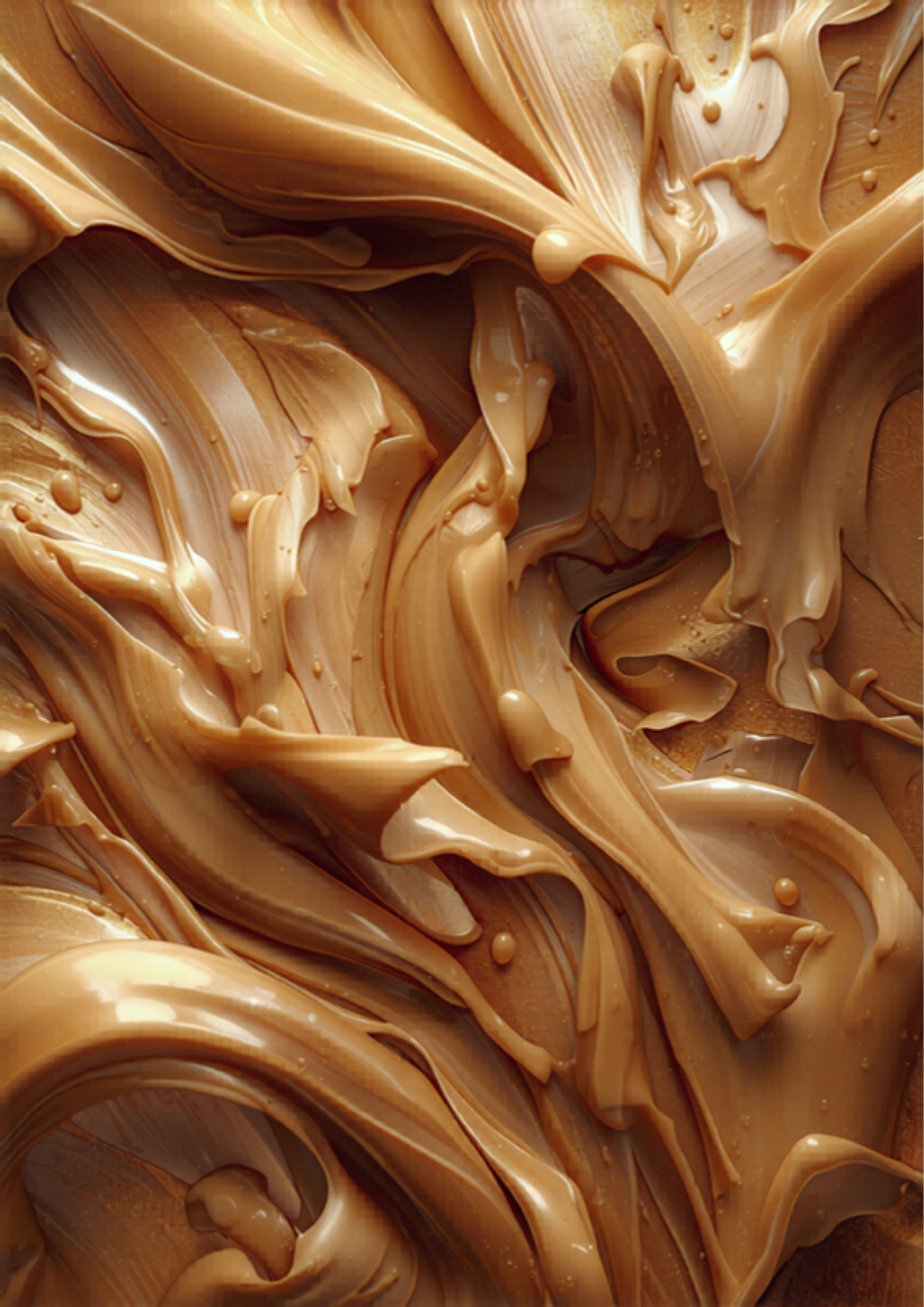 Warm swirling abstract illustration of creamy nut butter in golden caramel tones