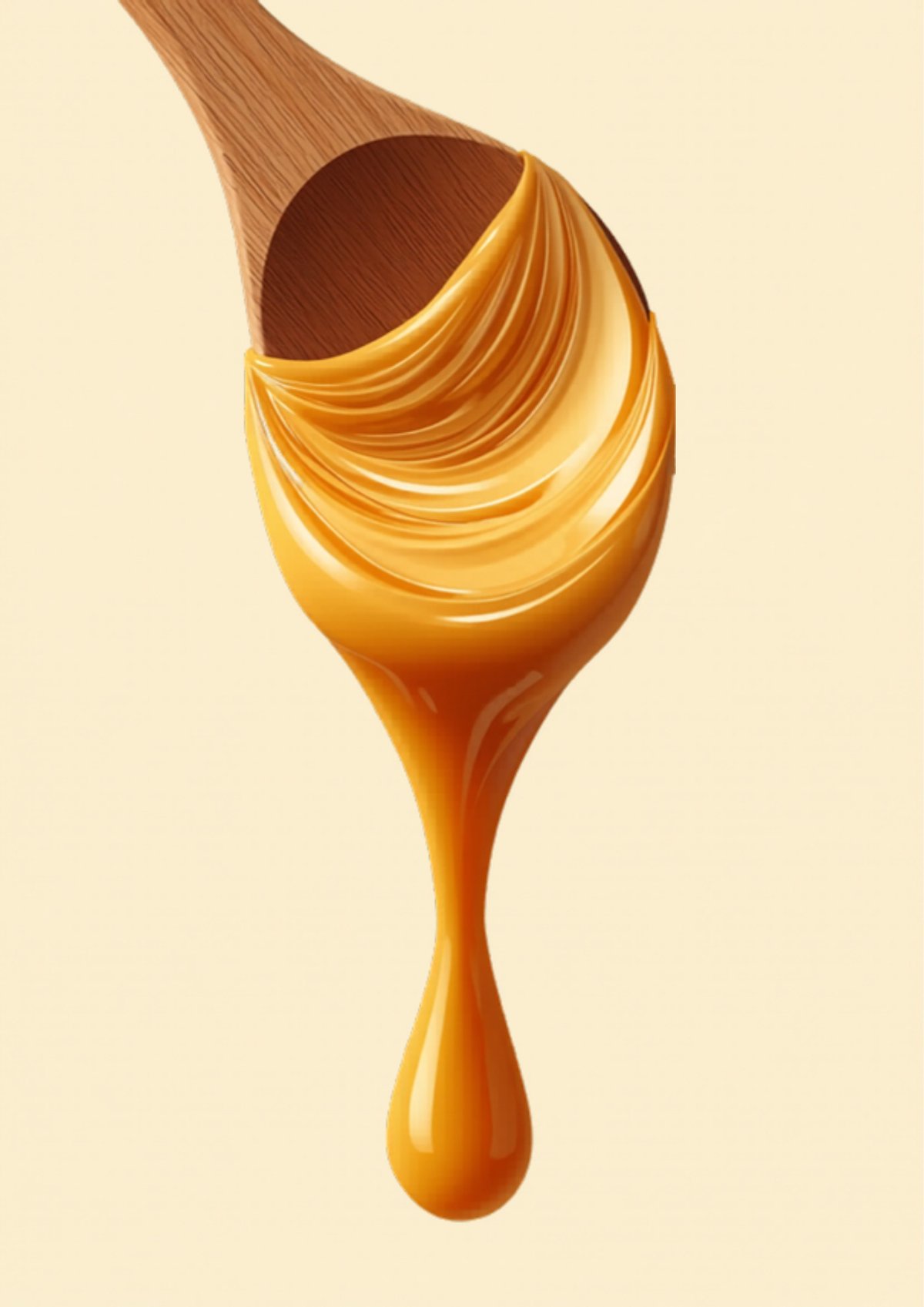 Abstract illustration of a wooden spoon lifting a ribbon of nut butter in warm golden tones